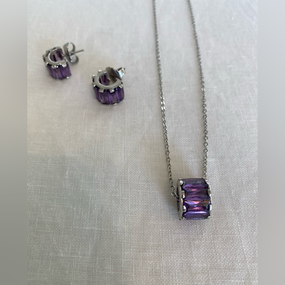 Lia Sophia Purple Stone Necklace/Earring Set